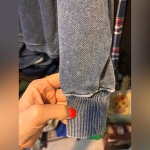 aerie Washed Blue Hooded Pullover with Snap Details